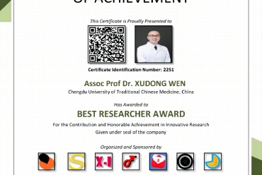我院消化内科医生温旭东荣获国际学术组织 ScienceFather “最佳研究者奖”